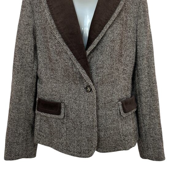Vintage Talbots Blazer Brown White Wool Blend Herringbone Jacket Women's Size 10 - Picture 5 of 11